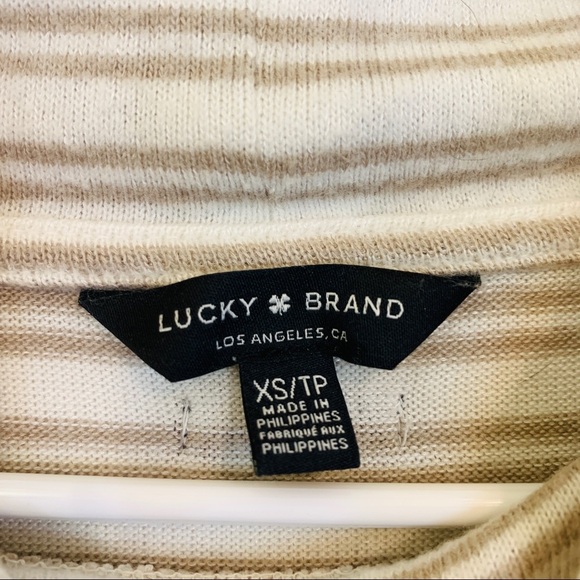 Lucky Brand Bonnie Chance Cowl Neck Beige Striped Sweater - Picture 3 of 12